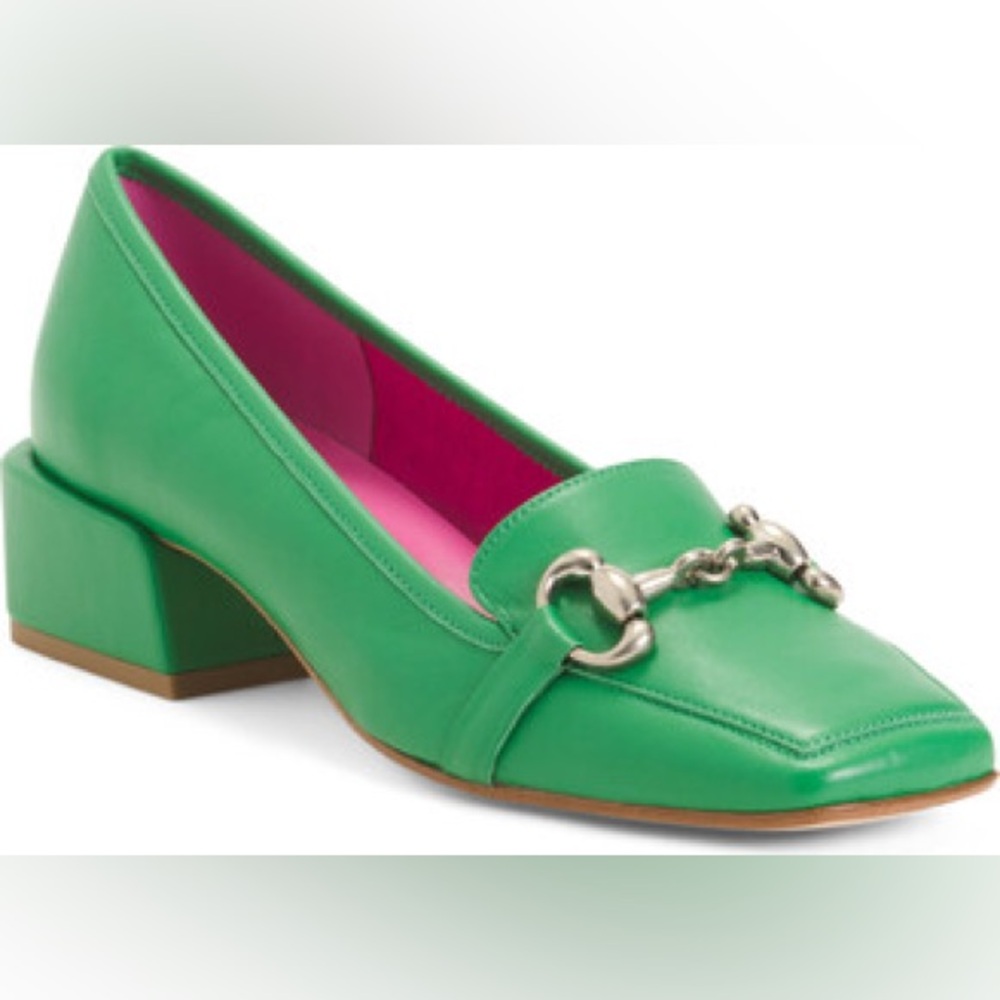 New Made In Italy Ferca 81 Women’s Green Leather Horsebit Hardware Pump Flats